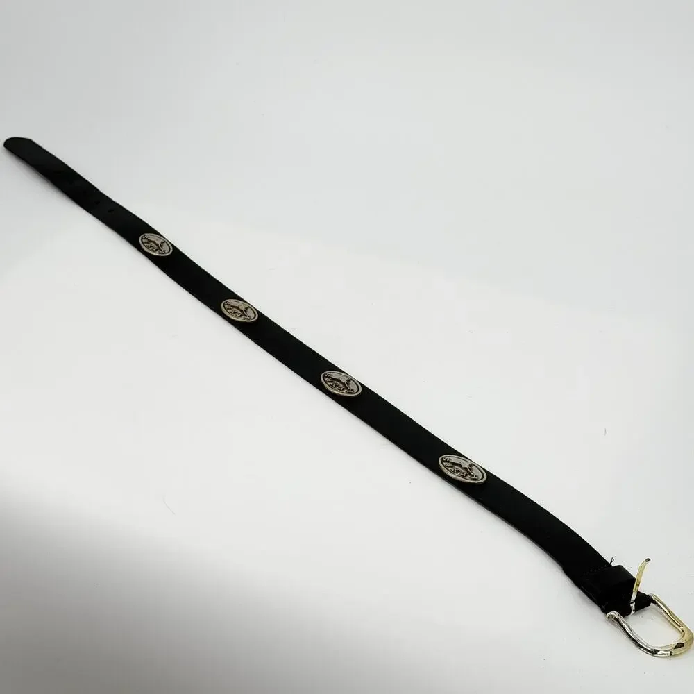 Vintage Y2k Enmon Kids Black Genuine Leather Texas Medallion Belt